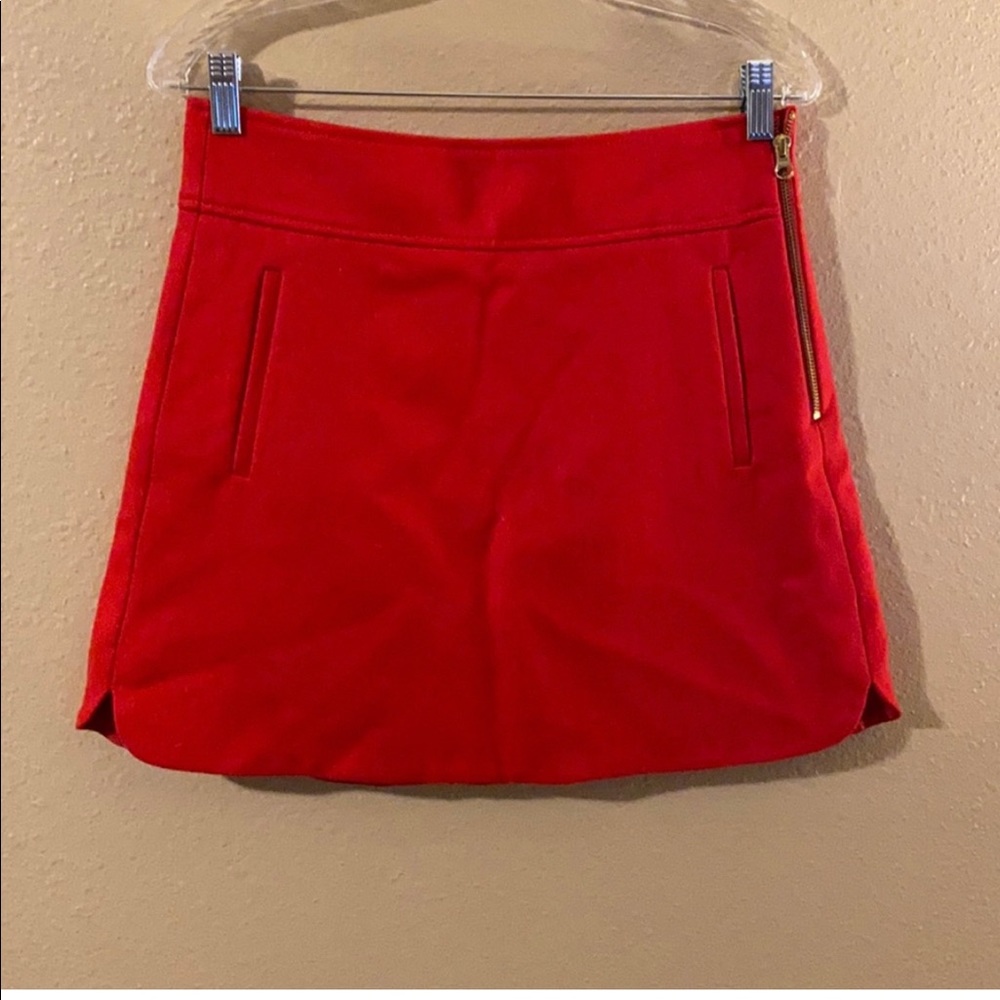 J CREW Wool Skirt Side Zip Red Lined A Line Mini Welt Pocket Career Holiday
